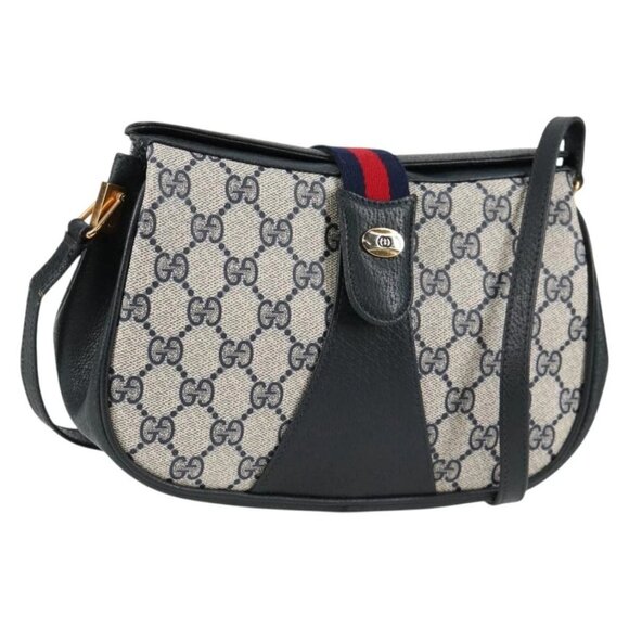 GUCCI GG Supreme Sherry Line Shoulder Bag PVC Navy Gold - Picture 1 of 16
